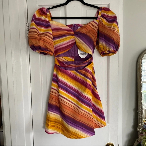 NWT Autumn Adeigbo Alyssa Dress Orange and Purple Stripe Size 0 - Picture 2 of 7